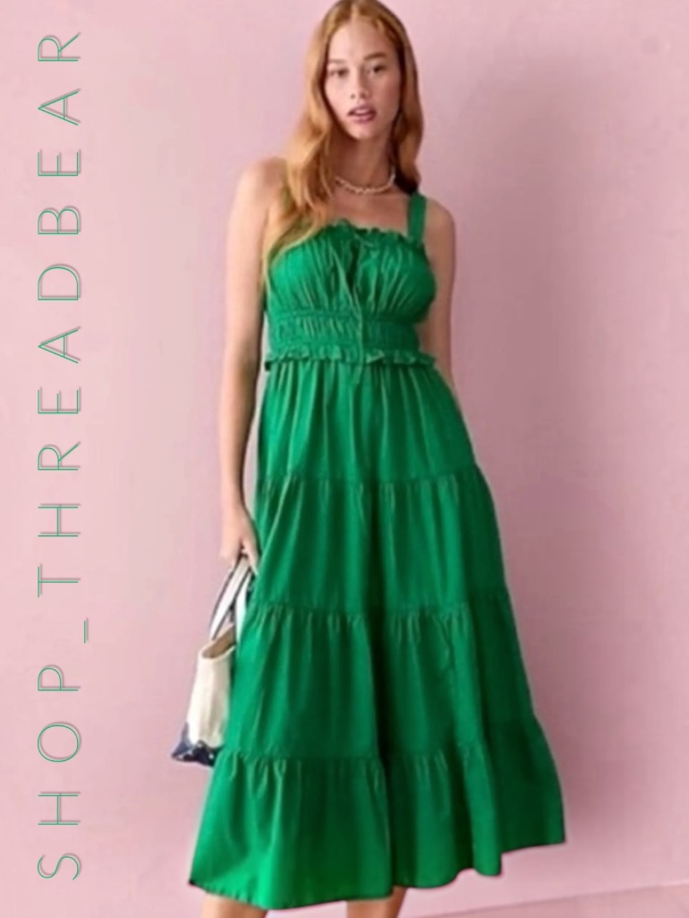 Like New [J. Crew] Rare! Smocked Green Cotton Sevilla Tiered Maxi Dress | Small